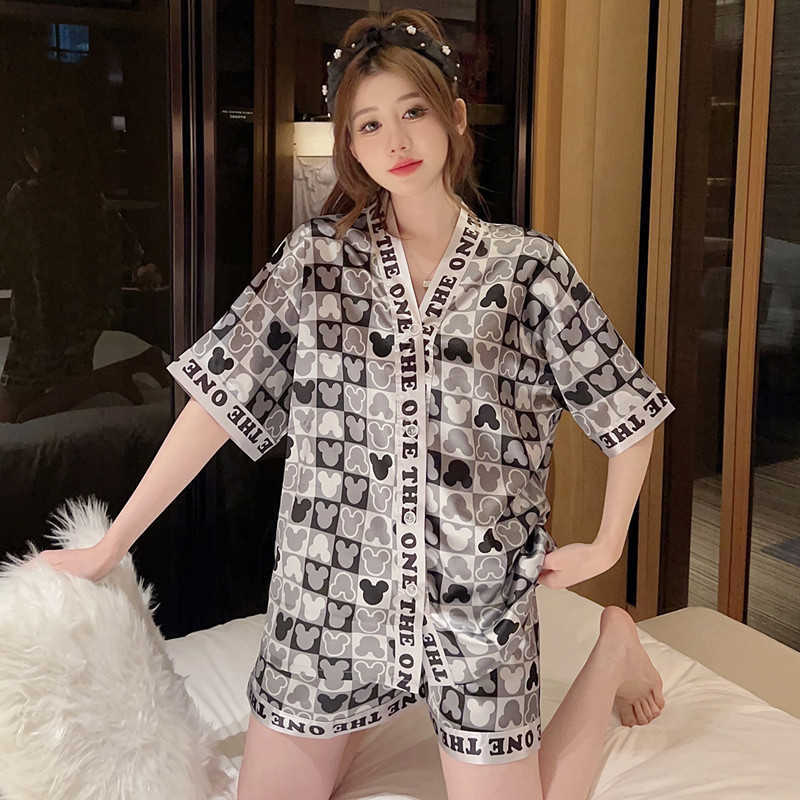 Sexy Pyjamas Pyjamas Damen Sommer Seide Eis Seide Kurzarm Shorts V-Ausschnitt Koreanische Version Lose Doppel Kurze Zweiteilige Anzug Home Kleidung J230601