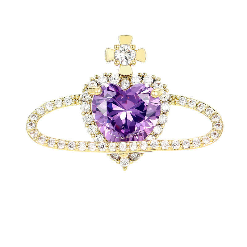 Cristal violet à la mode pour femmes en forme de coeur mignon adapté à la broche de sécurité en alliage de zircon doré de luxe pour femmes G230529