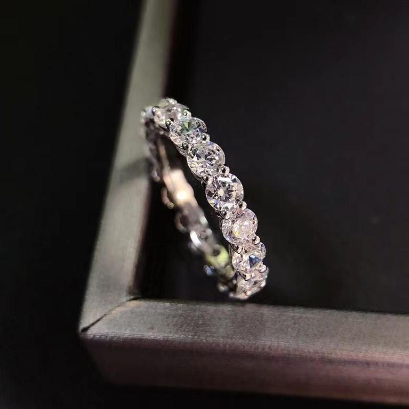 Eternity 3mm Moissanite Diamond Ring 100% Real 925 여성용 남성 약혼 보석을위한 스털링 실버 파티 웨딩 밴드 반지