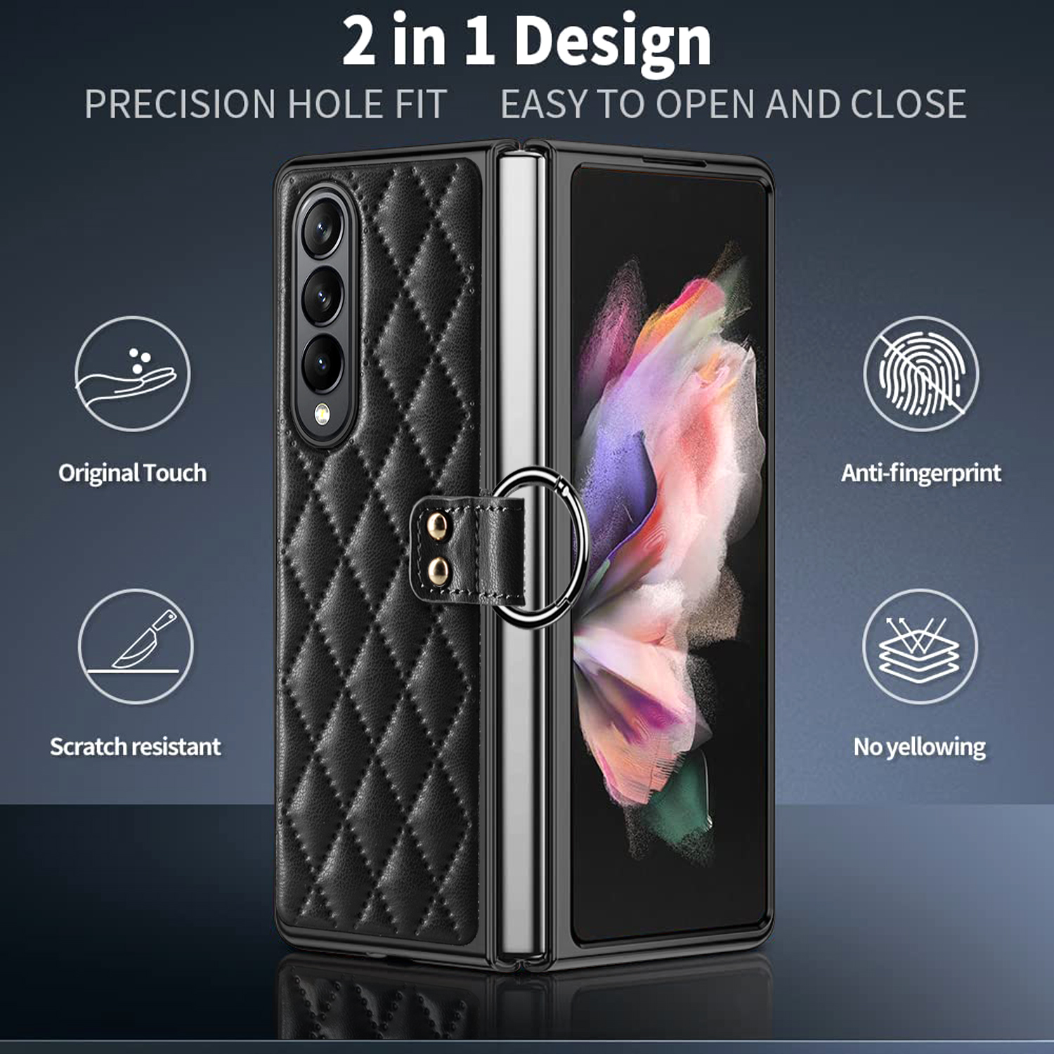 Luxury Diamond Leather Cases For Samsung Galaxy Z Fold 4 Fold3 5G Case Ring Protective Film Screen Cover