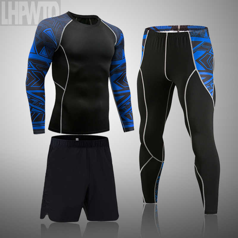 Tute da uomo Marca 3 pezzi / set Tuta da uomo Rashguard Maschio MMA Compression Abbigliamento Camicia a maniche lunghe da uomo + Leggings 2 pezzi Abbigliamento sportivo Uomo J230601