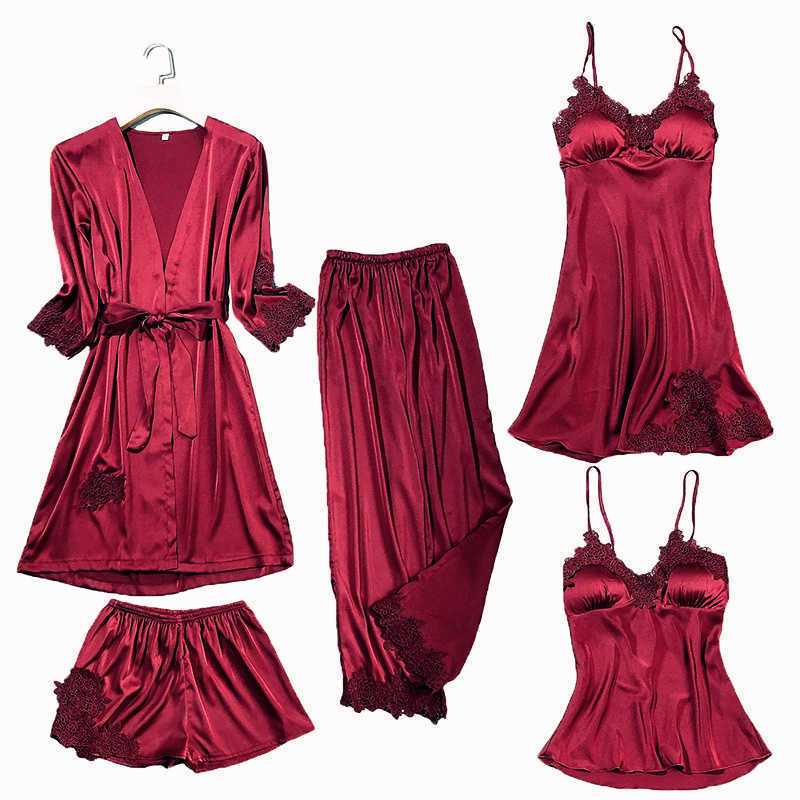 Sexy Pyjamas Satin Lace Pajamas Set Women Strap Top Pants Sleepwear Sleep Suit Spring Autumn Pyjamas Home Wear Nightwear Robe Gown M-XXL J230601