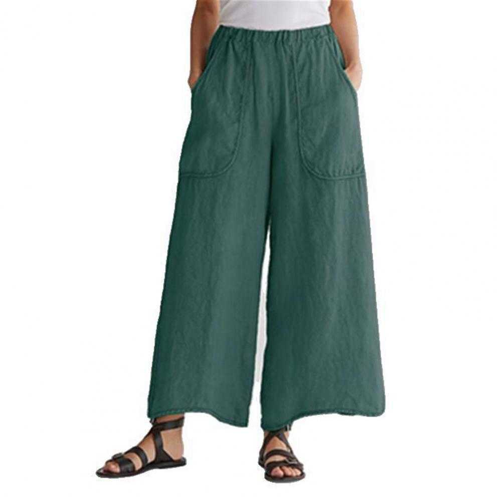 Frauen Capris Sommer Breite Bein Hosen Mid Rise Solide Elastische Taille Hosen für Büro Frauen Hosen P230602