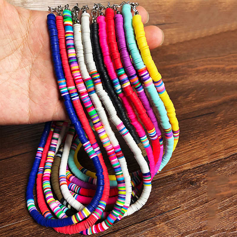 Naszyjniki wisiorek bohemian kolorowy gliniany naszyjnik choker dla kobiet dziewczęta boho tęczowe polimer gliniane koraliki regulowane kołnierz biżuteria femme 2020 J230601