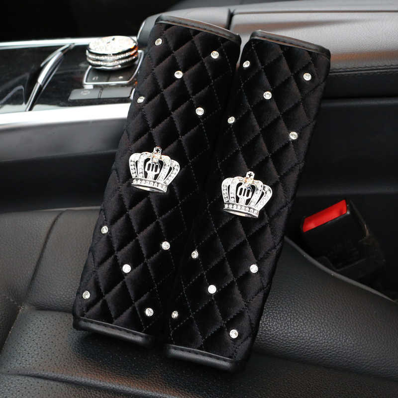 New Soft Plush Crown Crystal Car Seat Headrest Pillow Auto Neck Waist Support Pillows Gear Hand Brake Case Seat Belt Cover