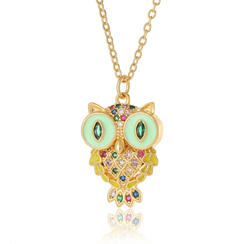 Mignon 18K plaqué or hibou pendentif colliers avec arc-en-ciel Zircon Colorcul goutte huile femmes collier bijoux cadeaux