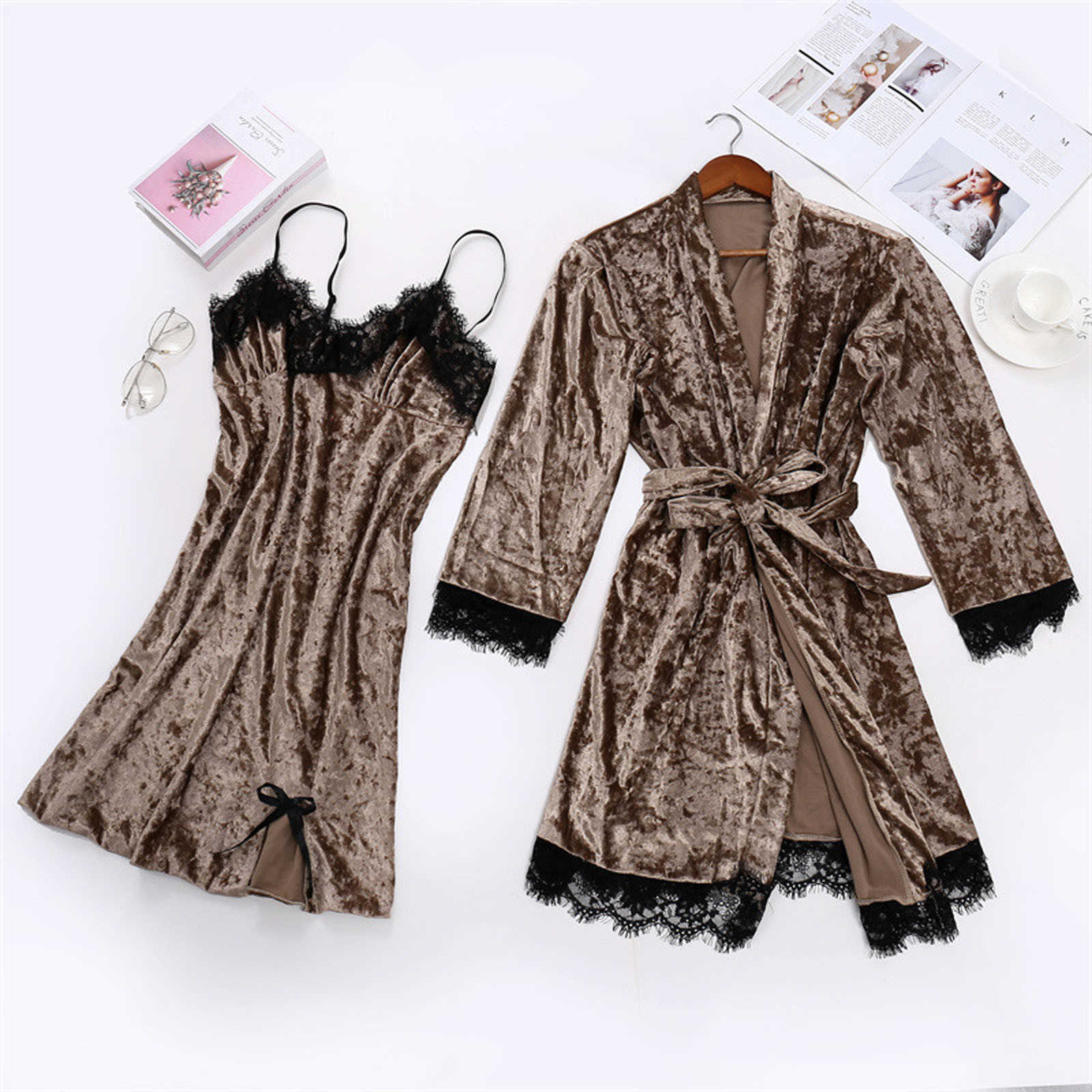 Sexy Pyjamas Pajama Set Women Lace Trim Satin Sleepwear Pyjamas Pour Femme Summer Nightwear With Dress Casual Home Wear Kimono Robe Gown J230601