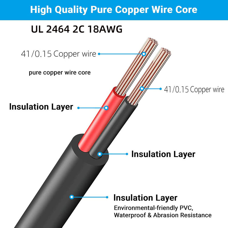 Svart 20m 65.6ft 2464 18Awg 20Awg 2C 5521 5525 DC MANA TILL KVINNA EXTENSION CABLE 12V 24V