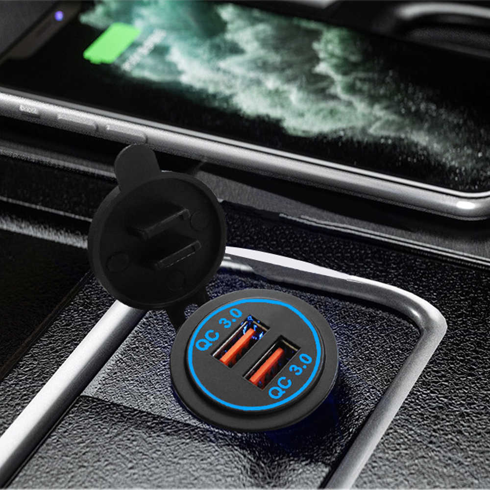 Billaddare QC 3.0 USB CAR MOTORCYCLE Cigarettändare Dual USB Charger 12V-24V Moto Car Cigarett Lighter Sockets Power Plug Outlet LED