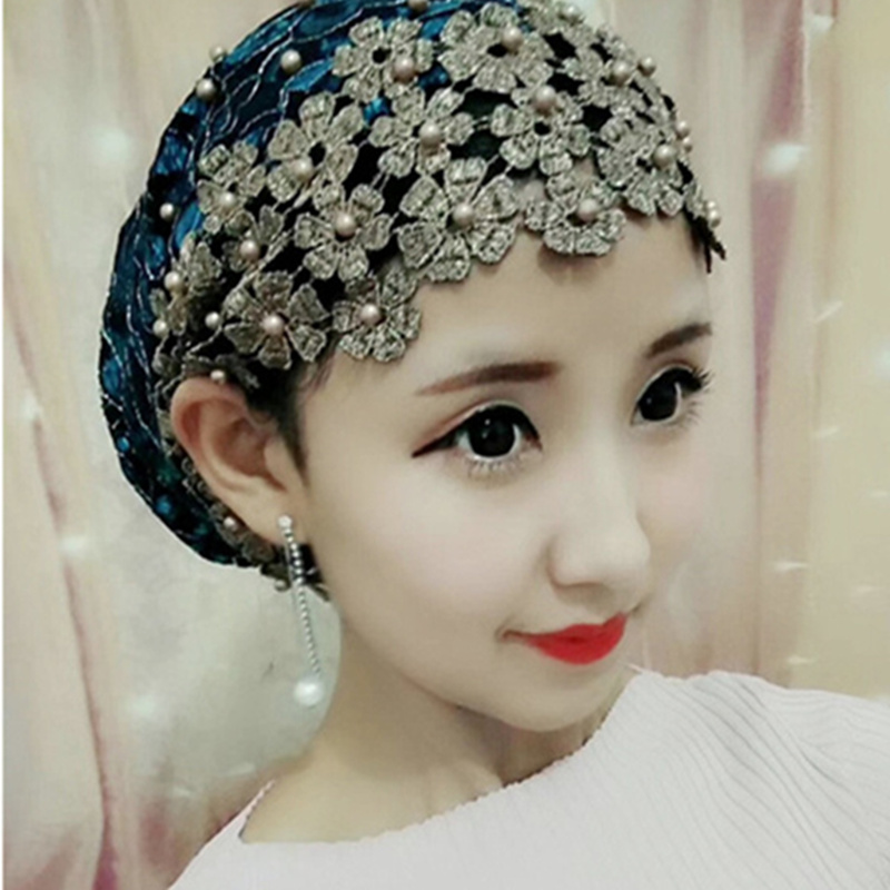 Perles femmes dentelle Turban casquette broderie femmes musulmanes été chapeaux islamique chapeaux Bonnet prêt à porter femme tête enveloppes