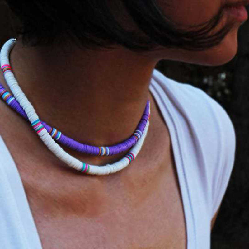 Naszyjniki wisiorek bohemian kolorowy gliniany naszyjnik choker dla kobiet dziewczęta boho tęczowe polimer gliniane koraliki regulowane kołnierz biżuteria femme 2020 J230601