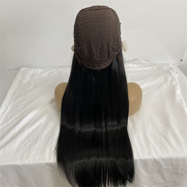 22 inches Long Synthetic Hair Black Color 130% Density Cheap Lace Front Wig for Black Woman