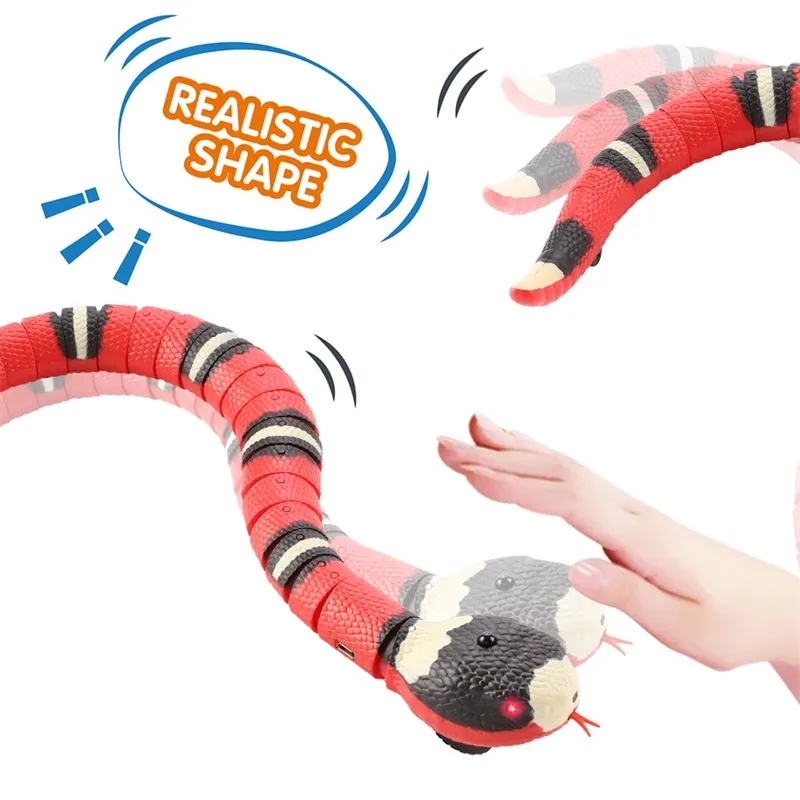 Jouets de chat automatiques rechargeables Jouets interactifs de serpent Eletronic Smart Sensing Snake Tease Toys Détection automatique des obstacles pour les chats Chiens Jouets pour animaux de compagnie