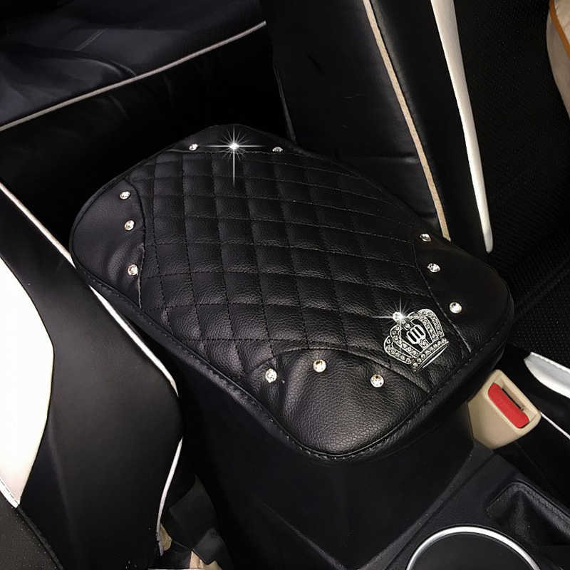 New Crystal Rhinestone Car Armrests Cover Pad PU Leather Vehicle Center Console Arm Rest Box Cushion Covers Protector Car accessorie