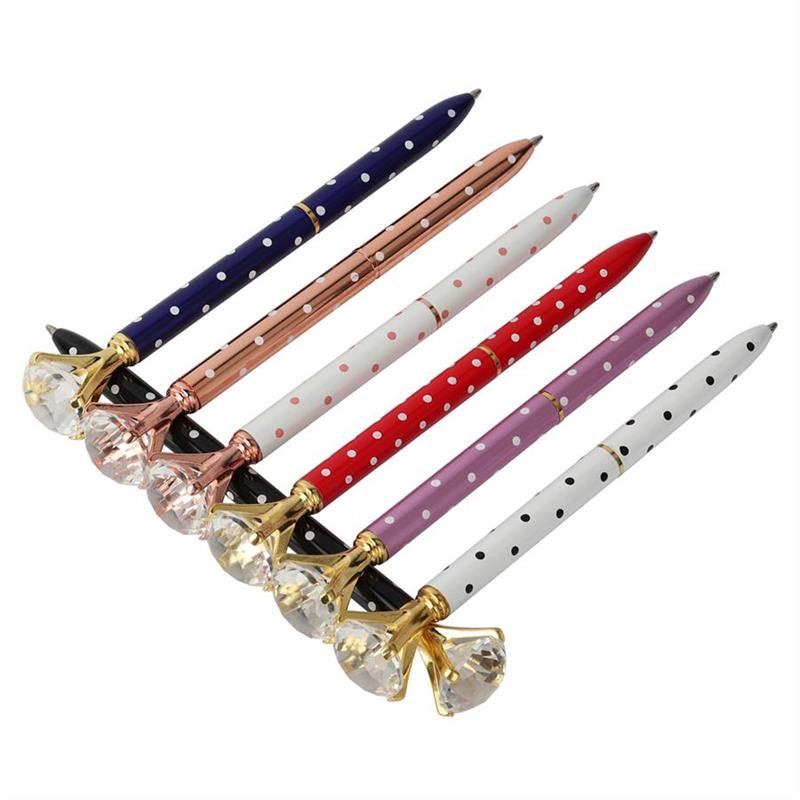 Crystal Metal Kawaii Ballpoint Pen Big Gem Ball Pens with Large Diamond Fashion School Office Supplies