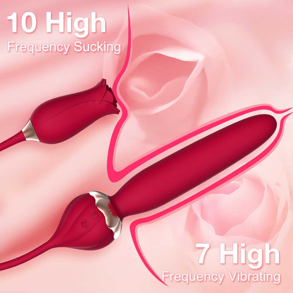Massaggiatore Youngwill Forma di rosa Doppia testa Succhiare la vagina Vibratore Capezzolo Ventosa Leccata orale Stimolazione del clitoride le donne