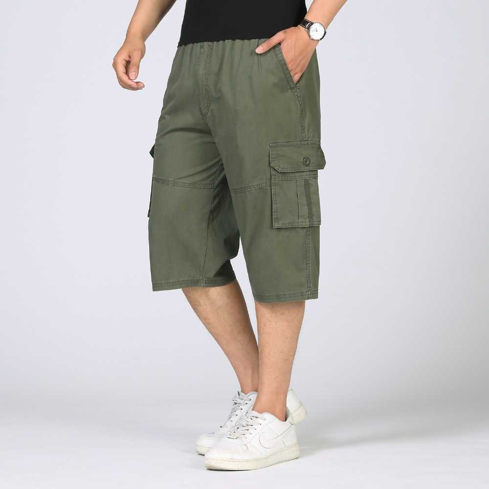 Mäns shorts sommar med flera fickor med dragkedja med en crotch casual Bermuda löst passande mäns råvarukorts plus storlek 5xl p230602