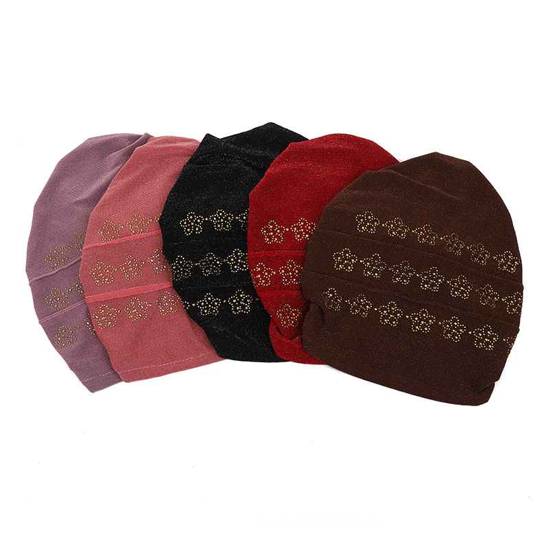 Chapéus de turbante de verão respiráveis para mulheres muçulmanas Glitter Diamonds Headwear Bonnet Lady Bandana Hat Loss Hair Chemo Cap