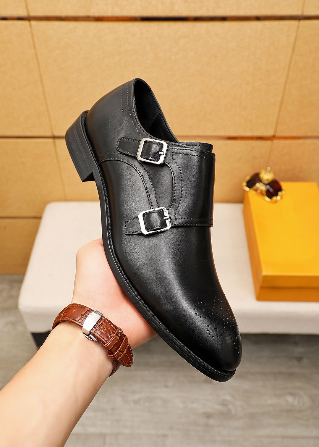 2023 Mens Dress Shoes Designer Fashion Genuine Leather Business Office Work Formal Loafers Male Brand Designer Party Wedding Flats Size 38-46