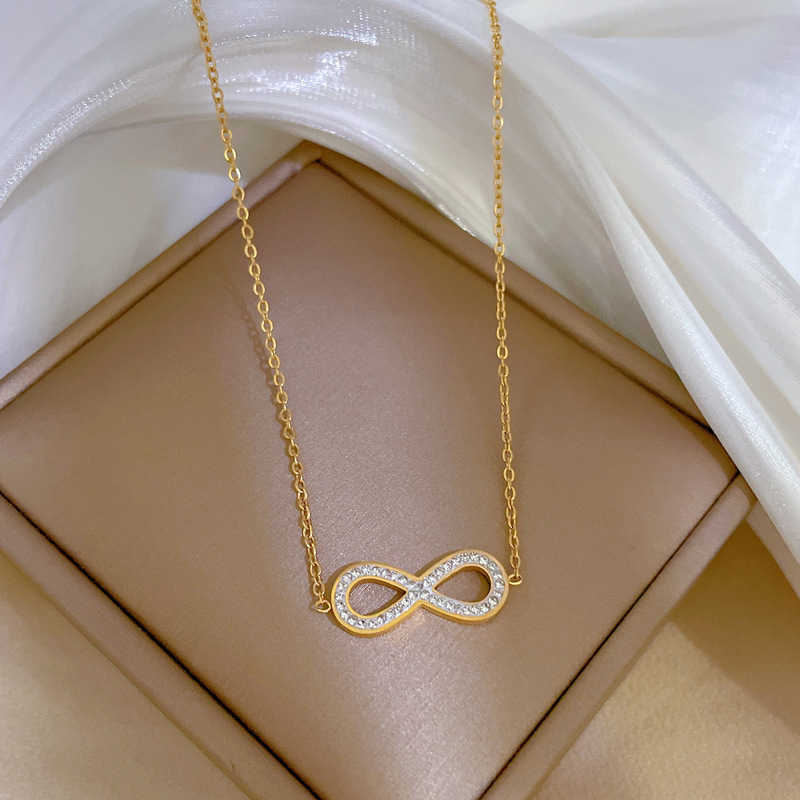 Pendentif Colliers Mode Simple En Acier Inoxydable Infinity Pendentif Collier pour Femmes Classique Lucky Zircon Love You Forever Bijoux Cadeau D'anniversaire J230601