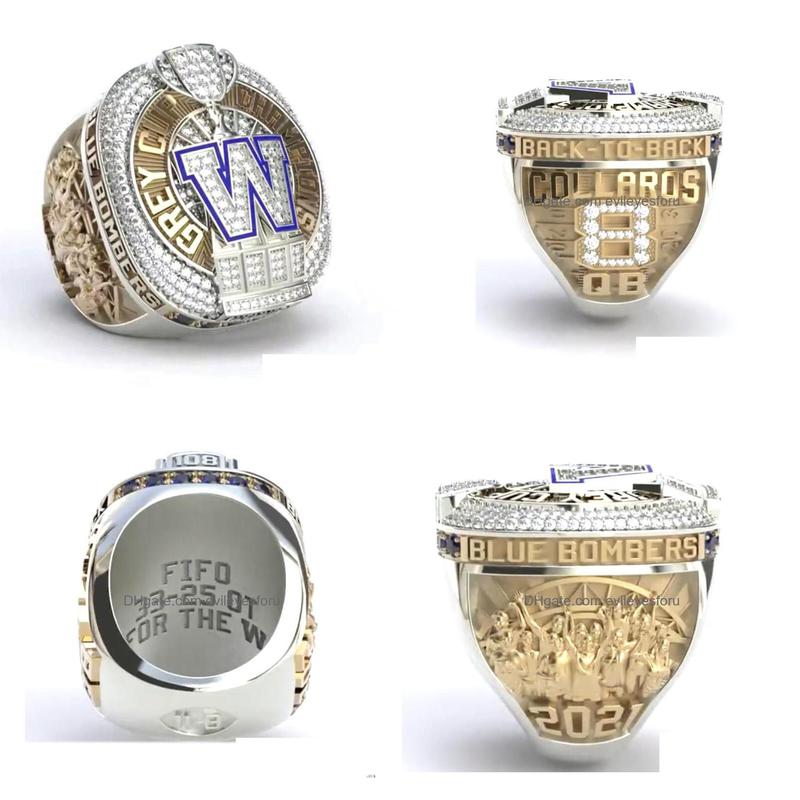 Anéis de cluster Winnipeg Blue Bombers Cfl Grey Cup Team Champions Championship Ring com caixa de madeira lembrança homens fã presente 2023