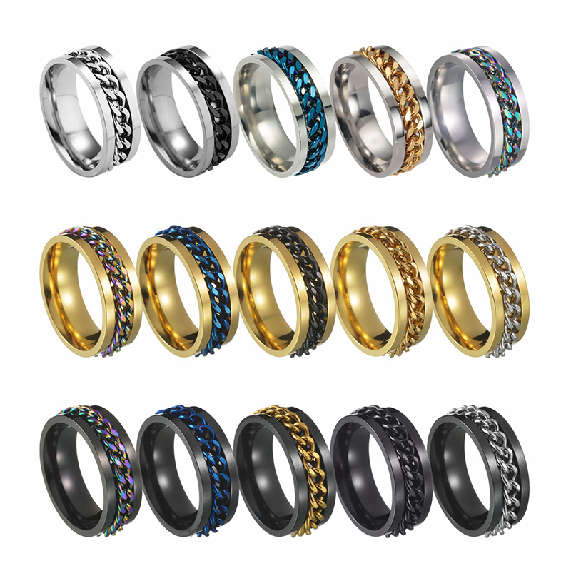Stainless Steel Band Rings Chain Rotatable Designer Ring Men's Ring