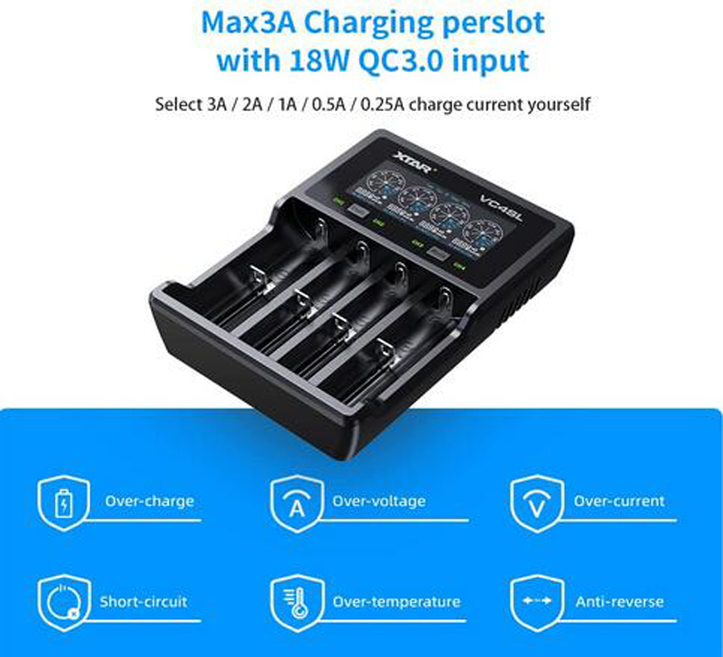 Authentique XTAR VC4SL Chargeur de batterie intelligent universel intelligent Batteries au lithium 4 emplacements Type USB Charge rapide pour Li-ion Ni-MH 18650 21700 20700 Prise VC4S VC8