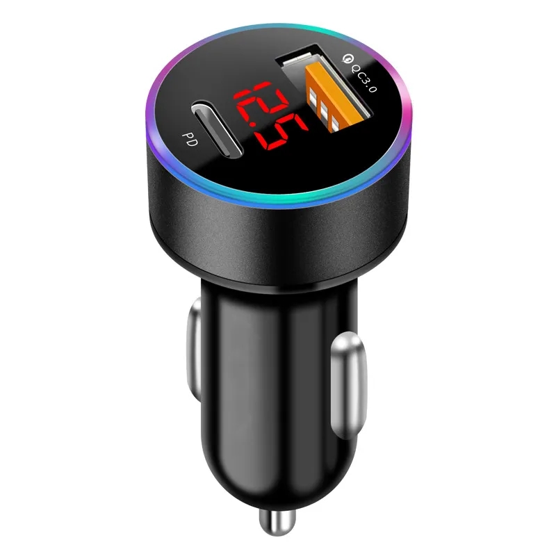 38W PD USB CAR CHARGER LEDディスプレイ6Aクイックチャージ3.0 QC3.0高速充電USBタイプC電話充電器SAMSUNG HUAWEI XIAOMI