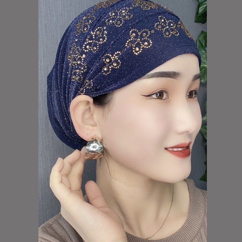 Chapéus de turbante de verão respiráveis para mulheres muçulmanas Glitter Diamonds Headwear Bonnet Lady Bandana Hat Loss Hair Chemo Cap