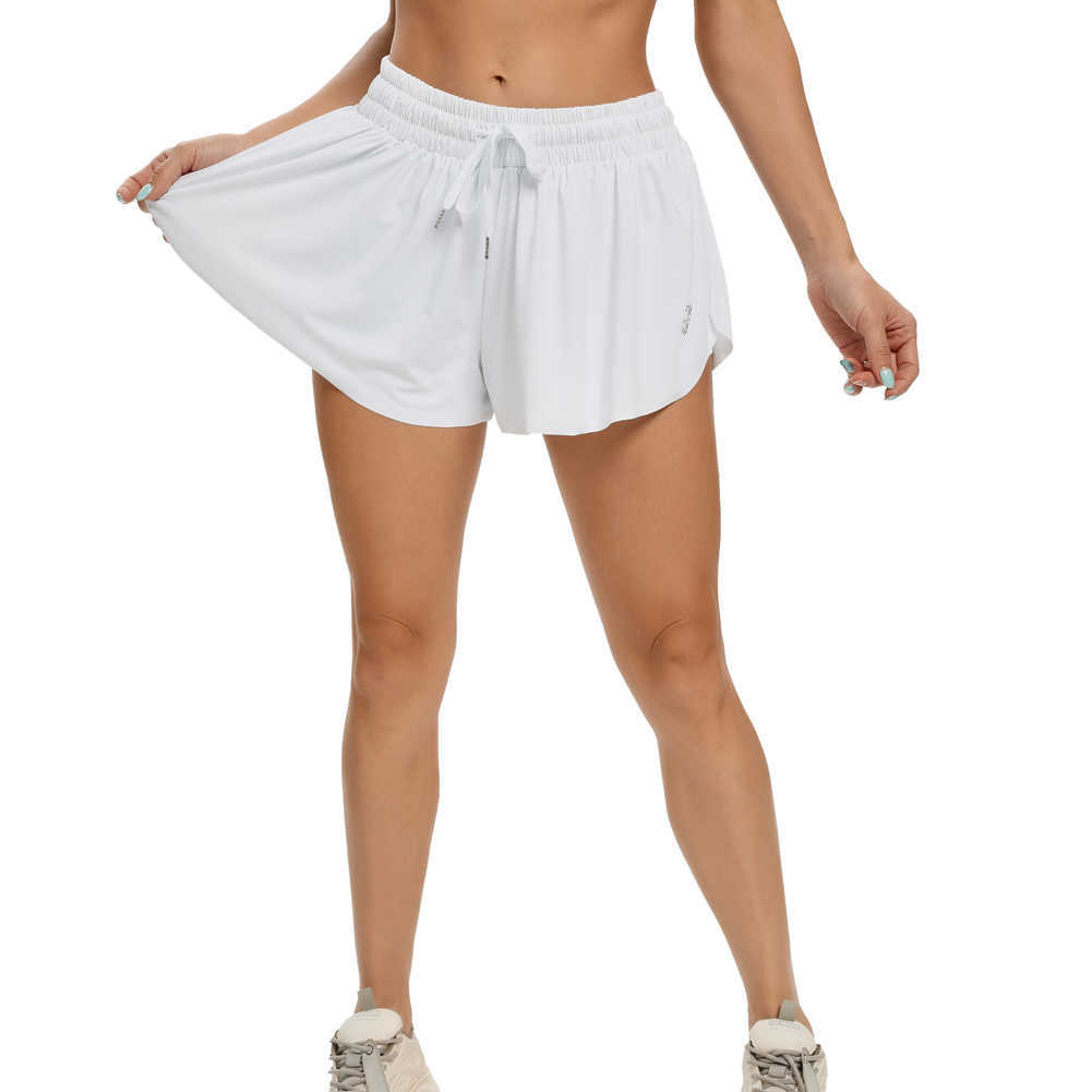 Женские шорты женщин 2-в-1 Flowy Fitness Shorts Спортивные короткие короткие сухой тренажерный зал коротки