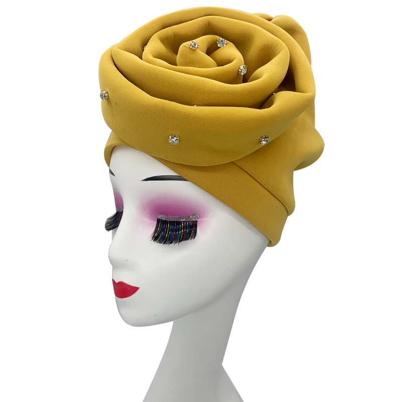 Mode kvinnor diamanter stora blommor turban hatt afrikanska headwraps turbans huvudomslag för lady muslimska huvudbonad fest huvudstycke