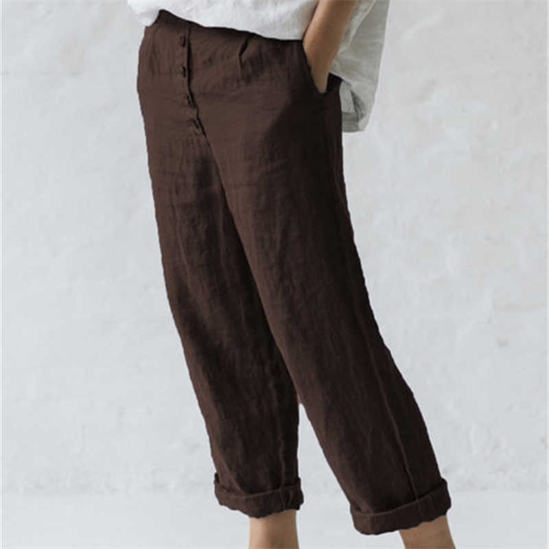Capris vintage lniane spodnie swobodnie luźne z przodu guziki pałacowe w stylu pałacu letnie i oddychające spodnie damskie ubranie p230602