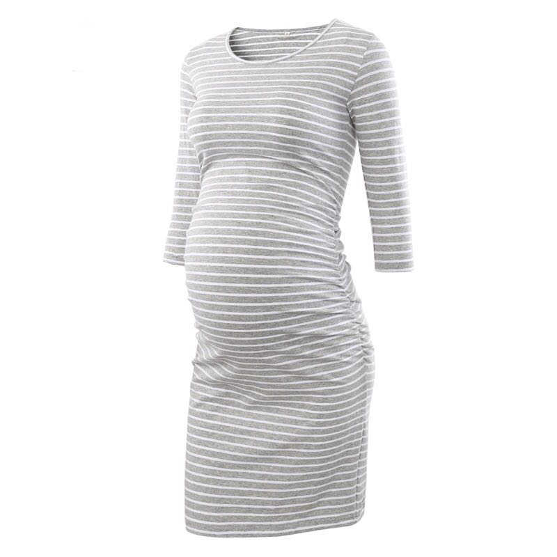 Maternity Dresses Ruffled O-Neck Stripe Half Sleeve Casual Packaging Summer Spring Pregnant Women's Dress G220602