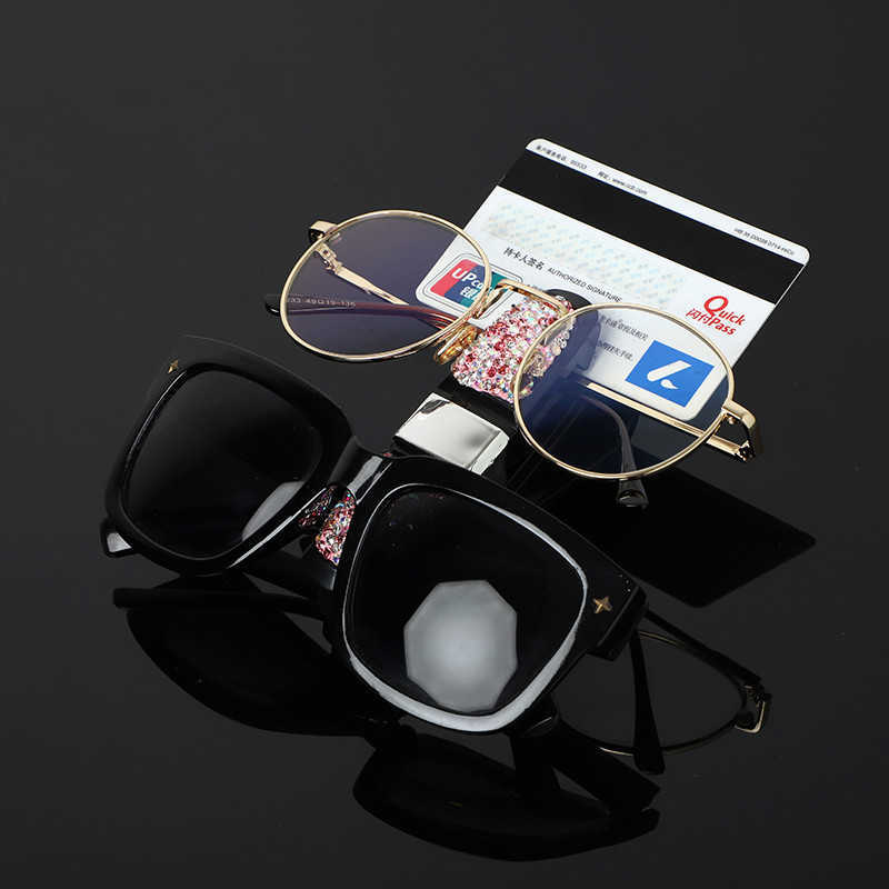 New Bling Crystal Car Sun Visor Sunglasses Holder Clip Universal Diamond Ticket Card Clamp Fastener Clip Car Glasses Cases Portable