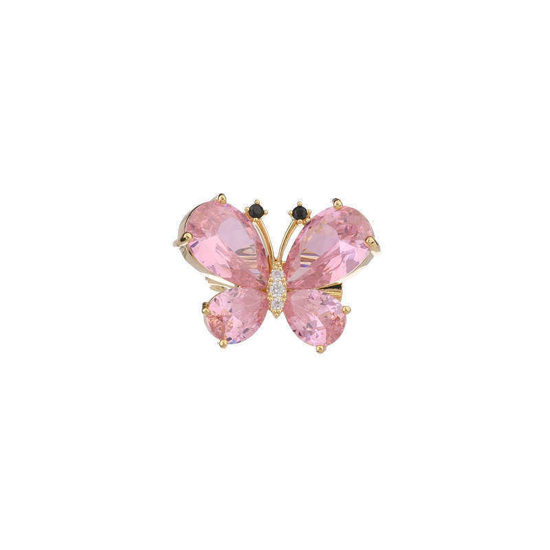 Pins Brooches fashion pink crystal cute butterfly Women's luxury yellow gold zircon alloy animal brooch safety pin G230529