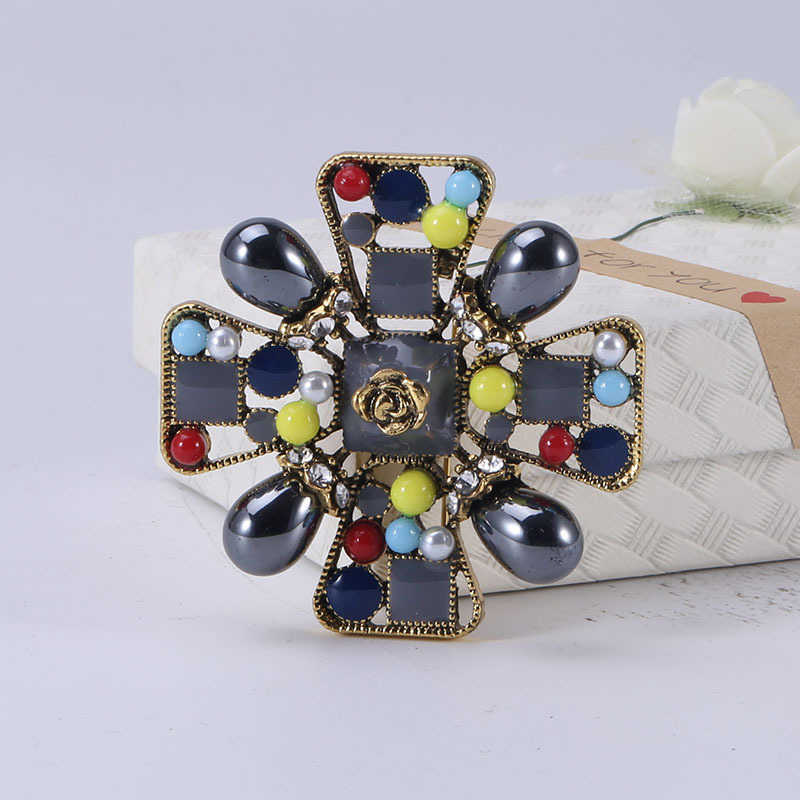 Pins Brooches Women's fashion retro flower Luxury silver alloy enamel round plant brooch safety pin G230529