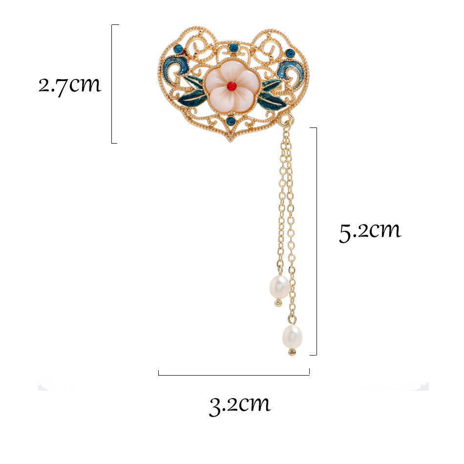 Pins Brooches Women's retro pearl shell Lute fan women's luxury gold alloy enamel lace safety pin G230529