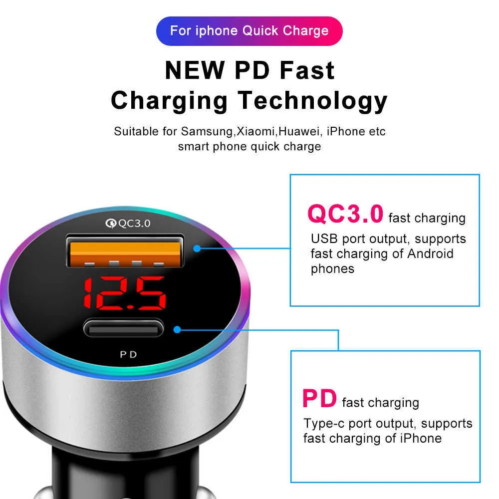 38W PD USB CAR CHARGER LEDディスプレイ6Aクイックチャージ3.0 QC3.0高速充電USBタイプC電話充電器SAMSUNG HUAWEI XIAOMI