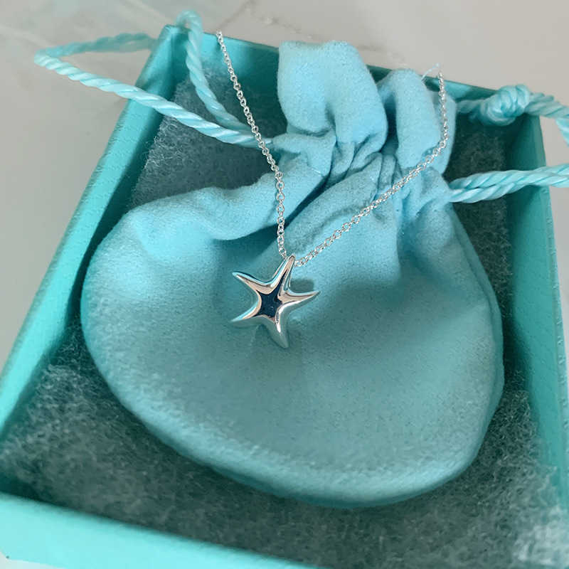 Marca de designer Tiffays S925 Sterling Silver Glossy Starfish Colar Feminino Estilo Cool Nicho Design Pingente Acessórios de Clavícula Simples