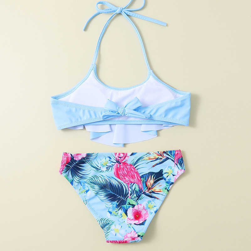 Maillot de bain pour enfants 7-14 ans ensemble bikini fleur tropicale deux pièces plissé fille maillot de bain costume de plage P230602