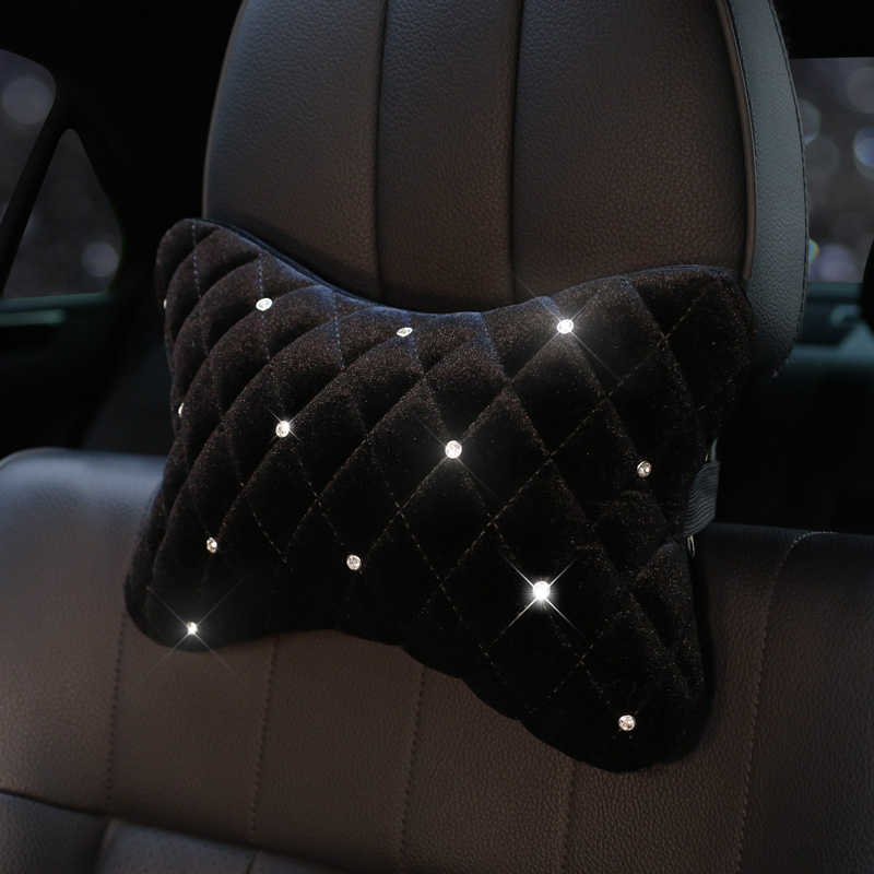 Novo Bling Strass Car Neck Pillow Winter Plush Crystal Auto Headrest Travesseiro Cintura Suporta Assento de Carro Capa de Almofada Acessórios para Carro