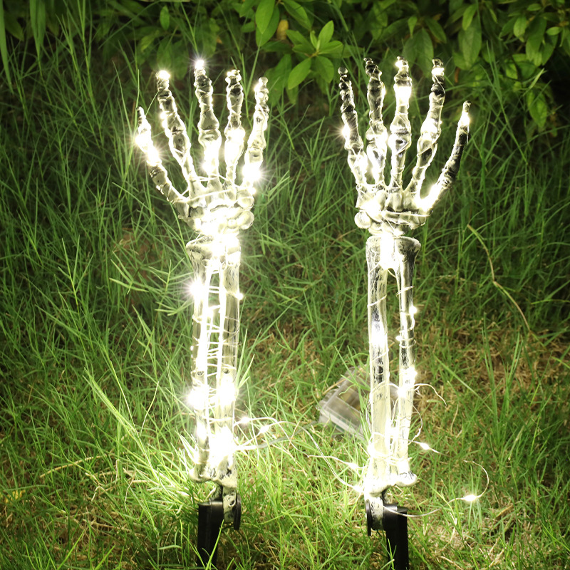 Halloween Light Decorations, Solar Light Skeleton Arm Stakes, 40 LED WARM VIT 8 LIGHES LIGHTS, Batteri String Holiday Party Home Yard Horror Garden Decor