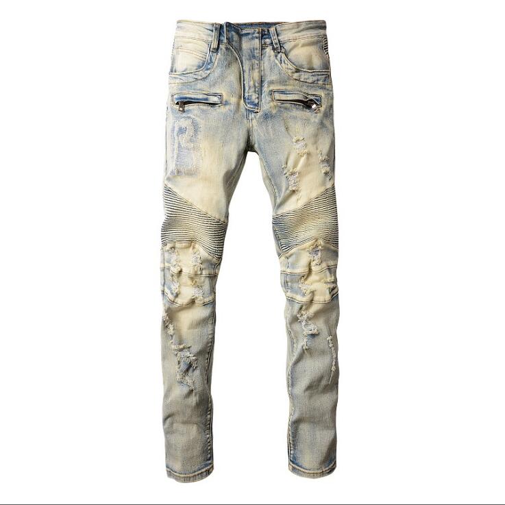 2023Men's Jeans Mode Ausgestelltes männer Zerrissene Distressed Streetwear Schwarz Denim Hosen Lange Bänder Trend Mann #