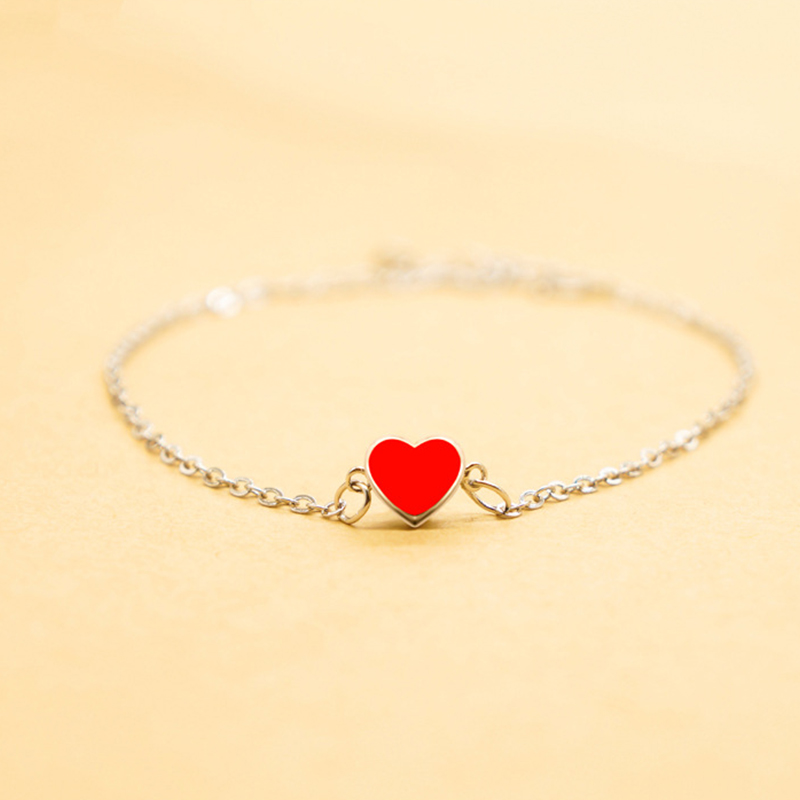 2023 Romantique Femmes Coeur Rouge Bracelet Argent Plaqué Chaîne Bracelets Pour Les Amoureux Saint Valentin Cadeau Couple Anniversaire Bijoux