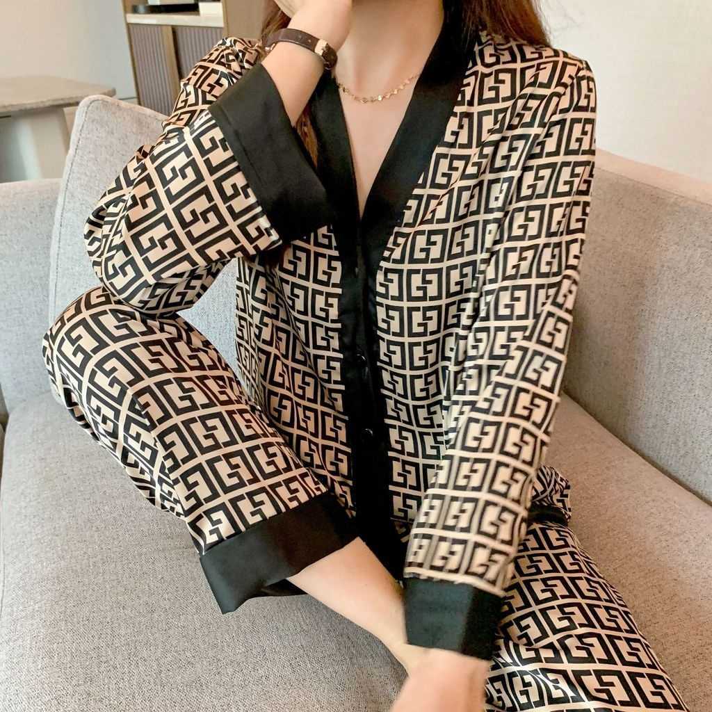 Sexy Pyjamas Lisacmvpnel Sommer Neue Stil Pyjamas frauen Eis Seide Anzug Hause Kleidung Drucken Mode Stil Anzug V-ausschnitt Pyjamas j230601