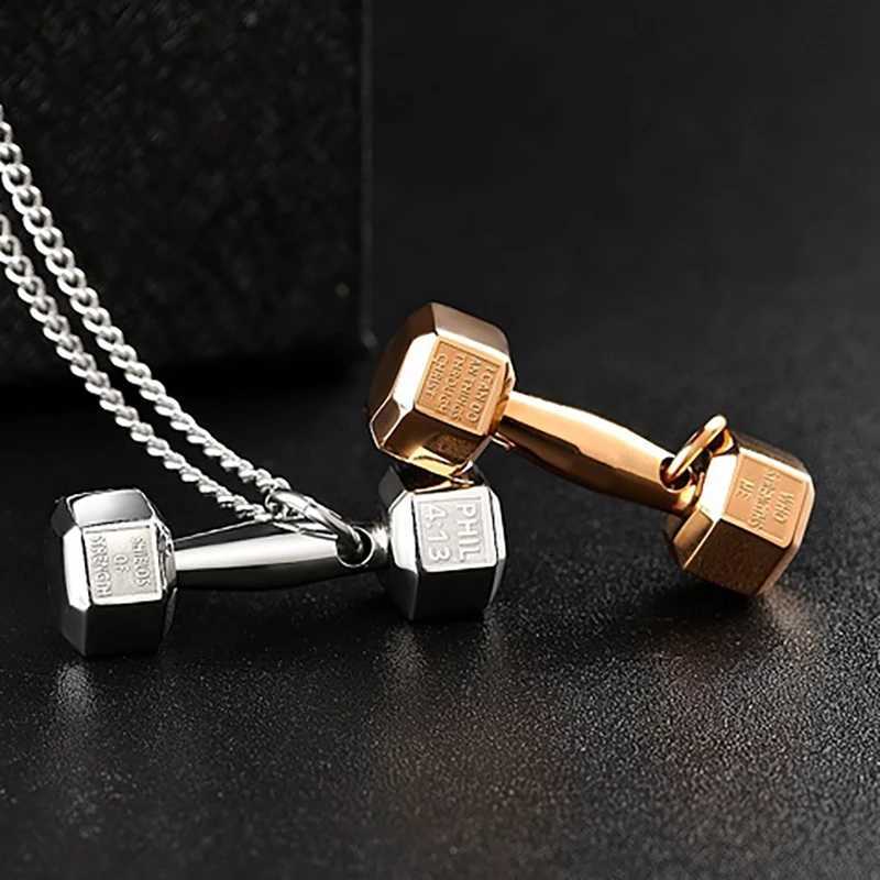 Pendentif Colliers 2022 Nouveau Gym Haltère Pendentif Collier Musculation Collier Hommes et Femmes Sport Barbell Haltère Cadeau Vacances Cadeau S403 J230601