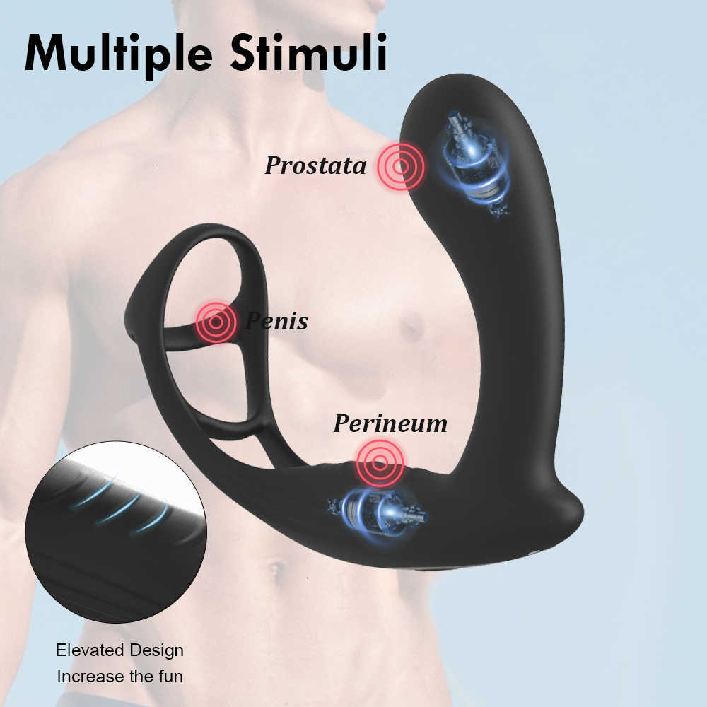 Flxur Männliches Prostata-Massagegerät, Analvibrator mit Penisring, Plug, Verzögerung der Ejakulation, Hinterndildo, Erwachsene für Männer, Schwule