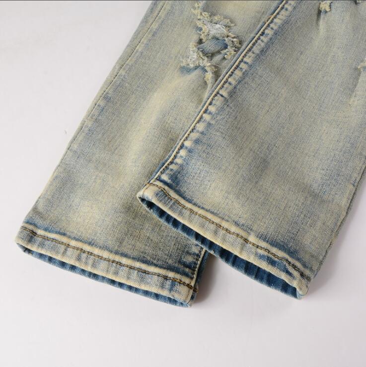 2023 Jeans da uomo Moda svasata da uomo Strappato Distressed Streetwear Pantaloni di jeans neri Nastri lunghi Trend Uomo #