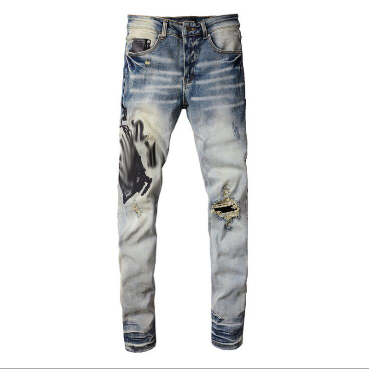 Designer jeans män denim broderi byxor mode hål byxa oss storlek 28-40 hiphop nödställda blixtlåsbyxor för manlig 2023 toppsell ##