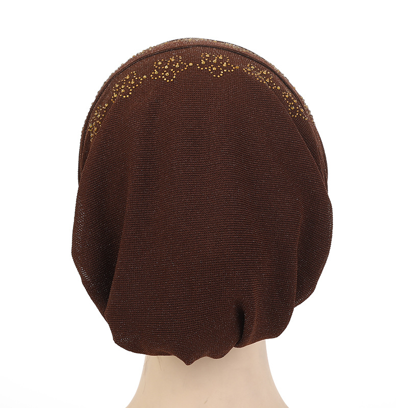 Andningsbar sommarturbanhattar för muslimska kvinnor Glitter diamanter huvudbonnet lady bandana håravfallshatt cancer kemo mössa